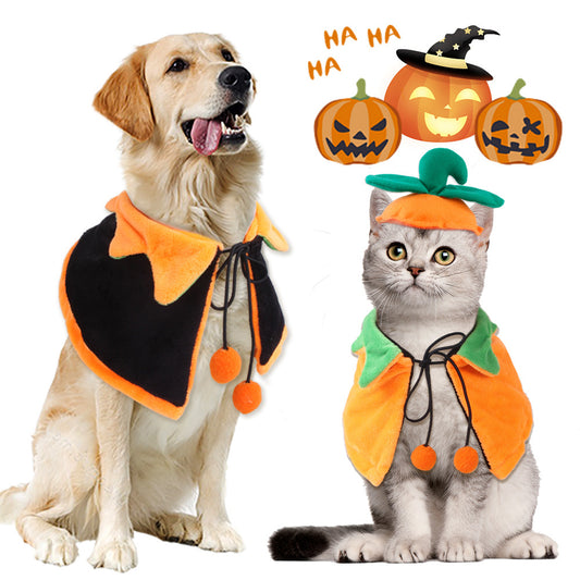 Double-sided Pet Cloak – Halloween Pumpkin Cape for Dogs & Cats | Reversible Cute Halloween Costume