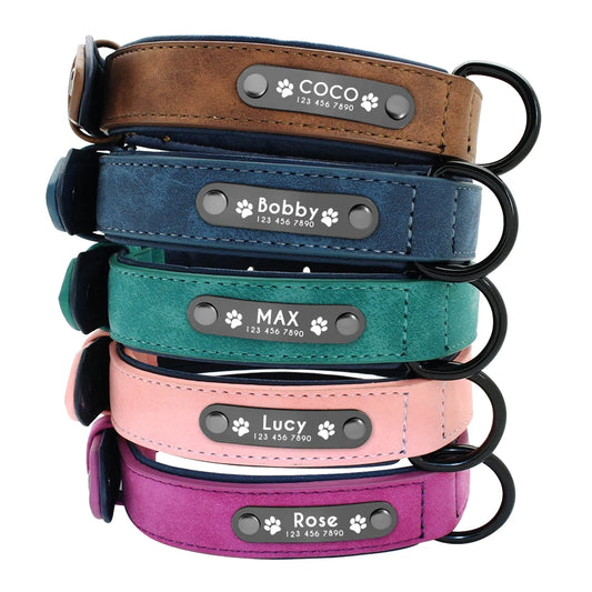 Personalized Custom Leather Dog Collar – Name ID Tags for Small, Medium, and Large Dogs