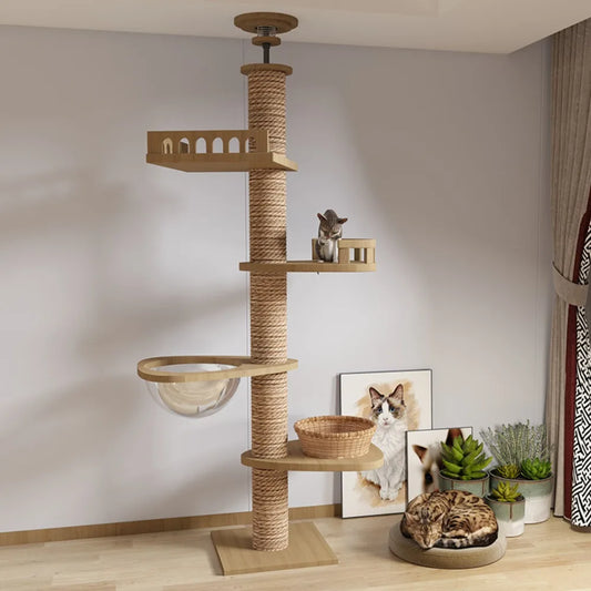 Floor-to-Ceiling Cat Tower – Multi-Layer Cat Tree with Hammock & Scratching Post