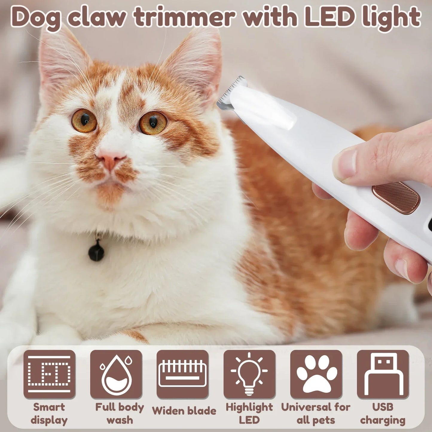 Paw Trimmer with LED Light – Fully Waterproof Pet Hair Clippers with LED Display and 18mm Widened Blade