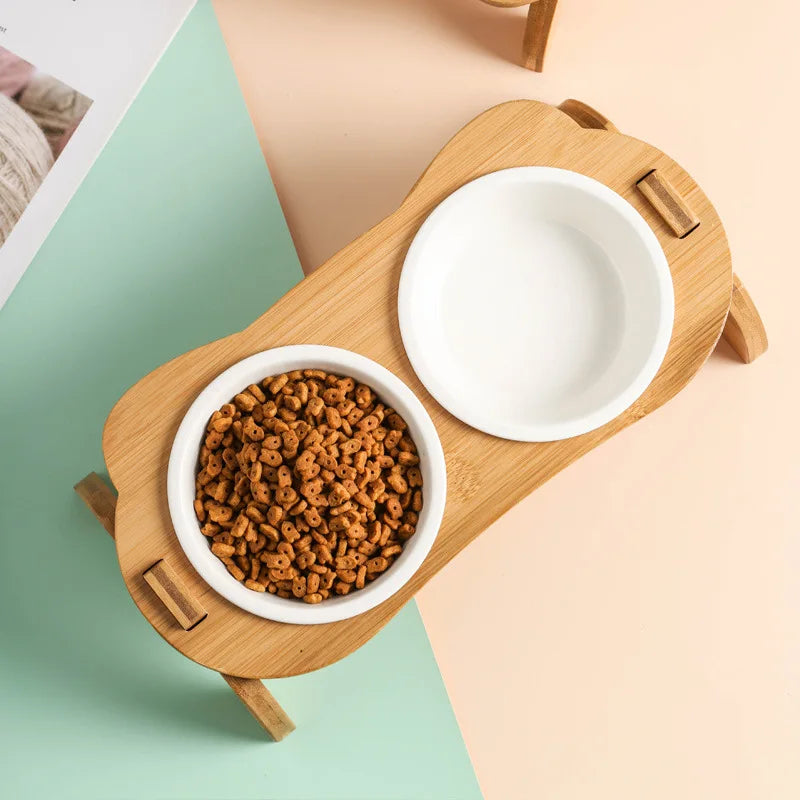 Elevated Bamboo Food Bowls for Cats, Anti-Leak Pet Food and Water Feeder 🐱🌿