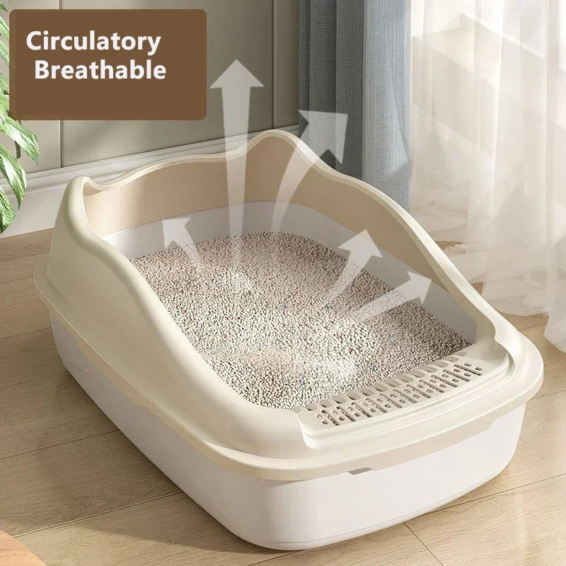 Semi-Closed Cat Litter Box for Small Cats & Dogs – Detachable Tray with Scoop