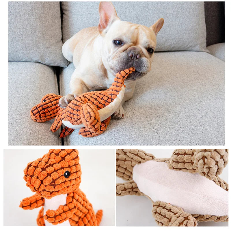 Soft Plush Squeaky Dog Toy – Cute Dinosaur Chew