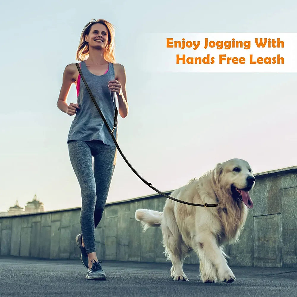 Soft Leather Hands-Free Dog Leash – Multi-Function Walking & Training Leash