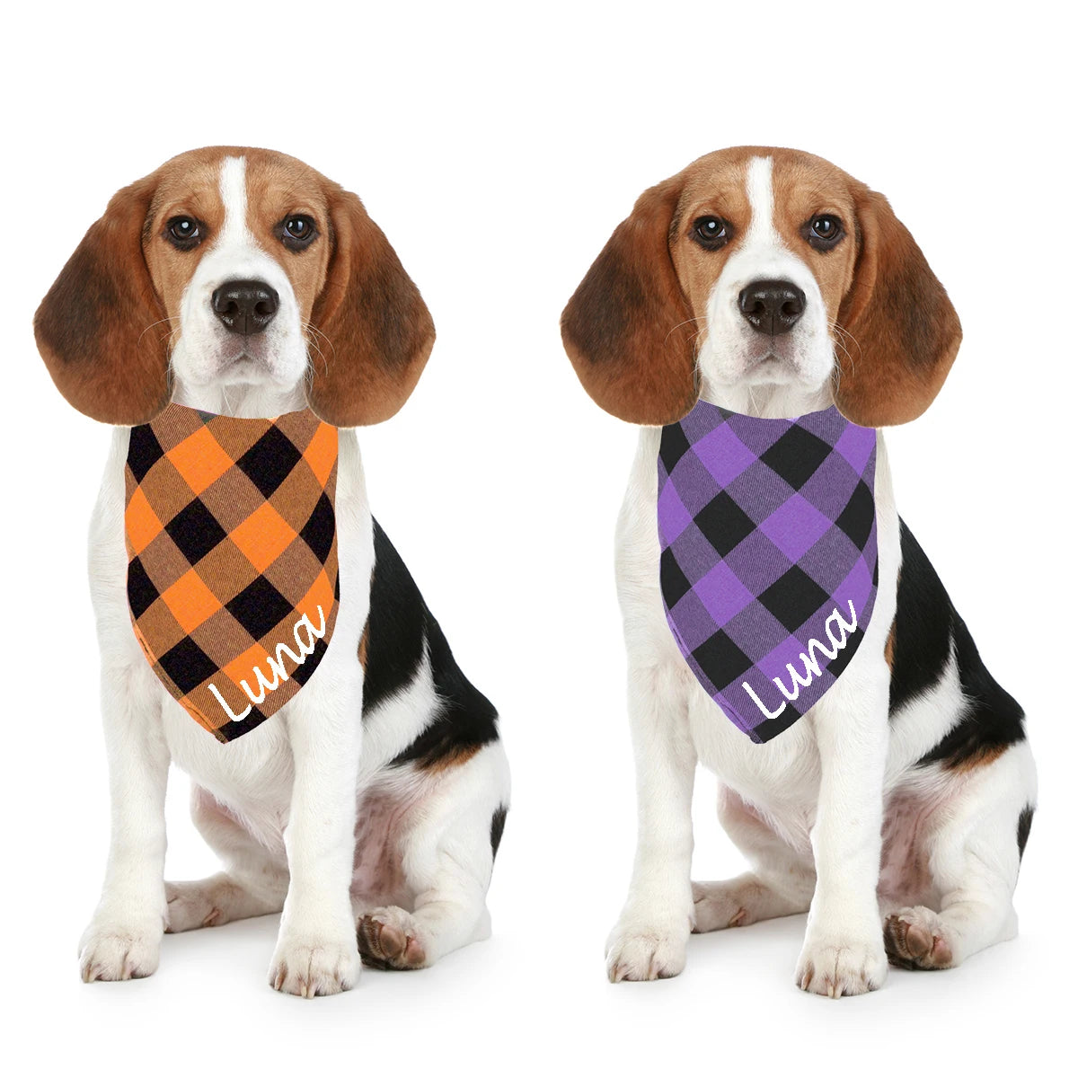 Personalized Plaid Pet Bandana – Custom Name & ID for Dogs