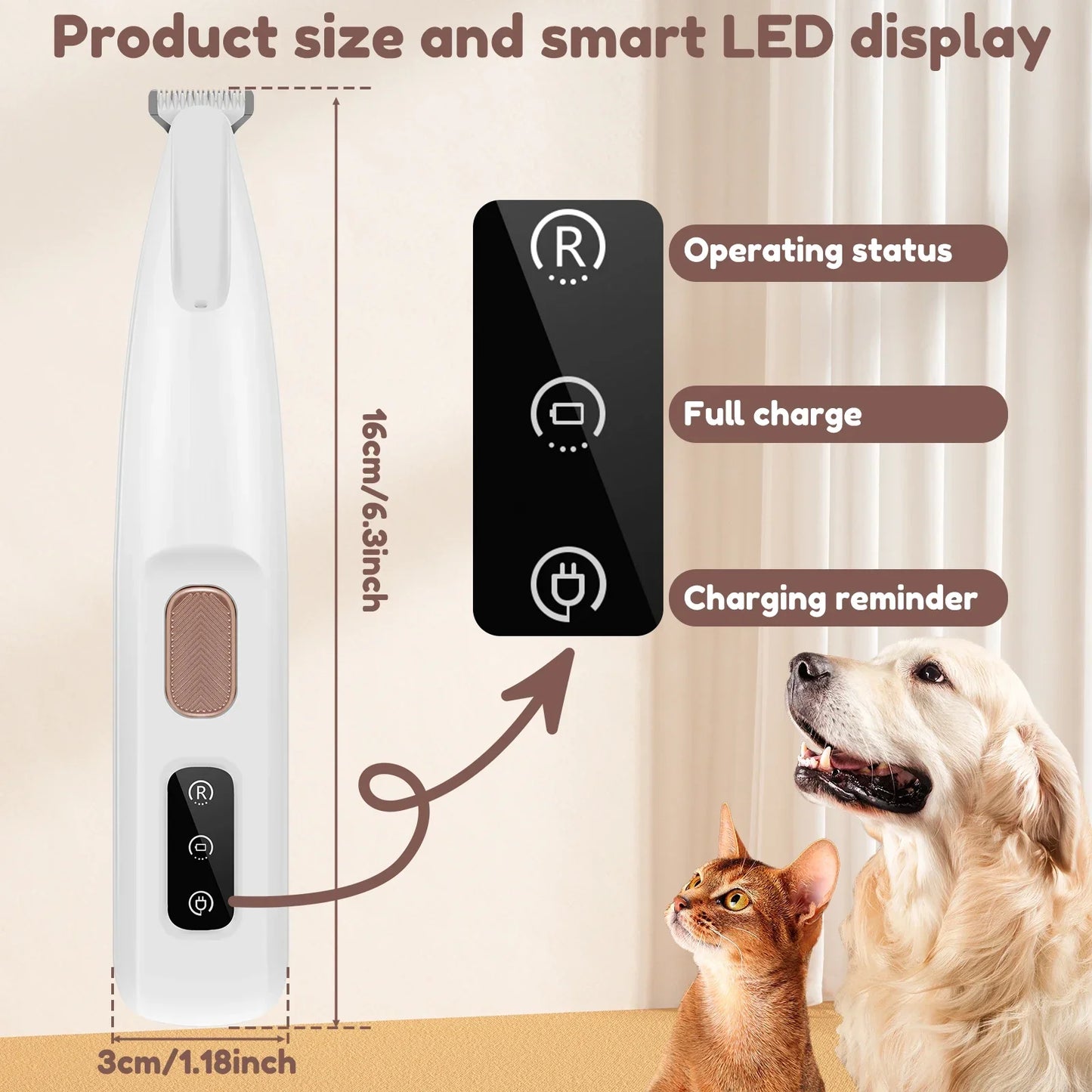 Paw Trimmer with LED Light – Fully Waterproof Pet Hair Clippers with LED Display and 18mm Widened Blade