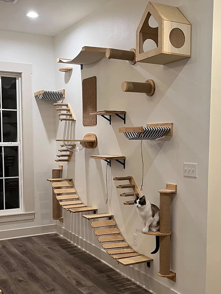 Wall-Mounted Cat Climbing Shelf with Sisal Rope Scratching Post Set