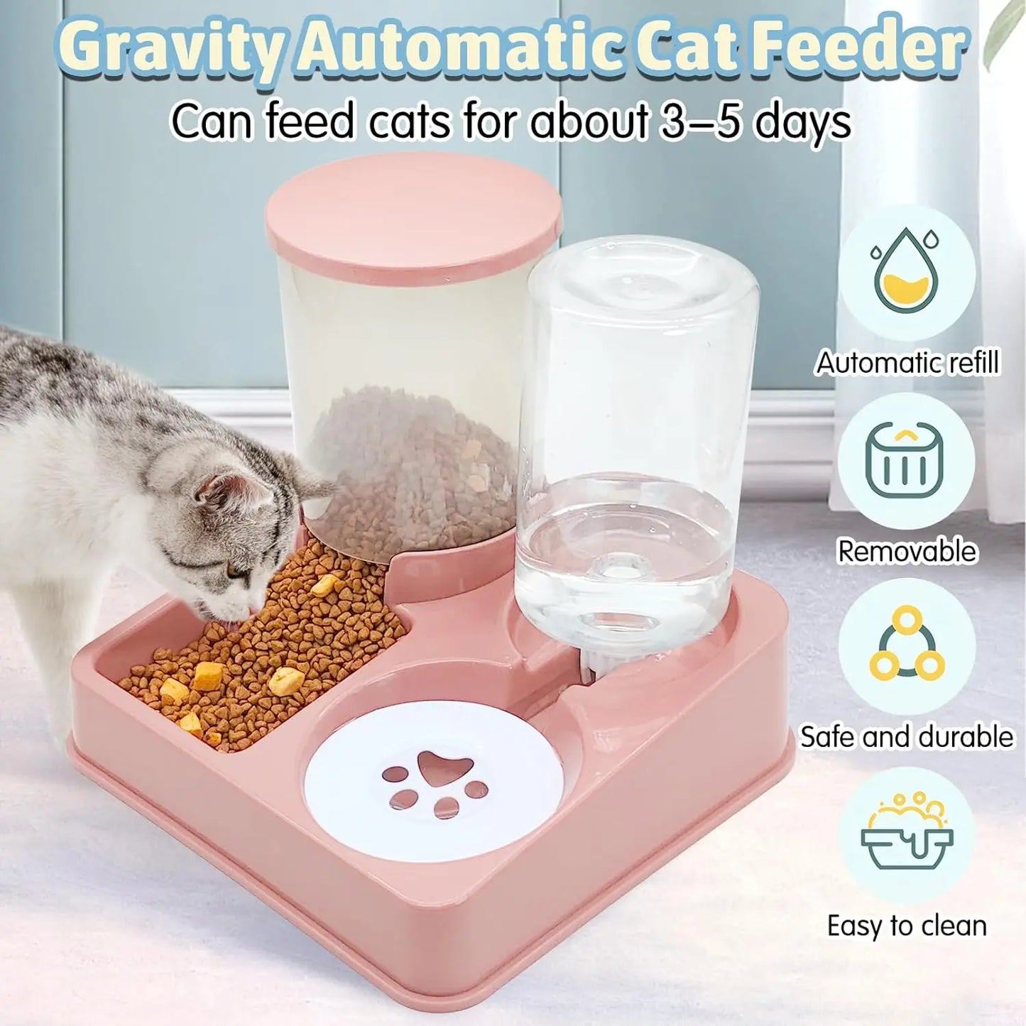 2-in-1 Automatic Cat Feeder and Water Dispenser – Gravity Food Feeder & Waterer Set